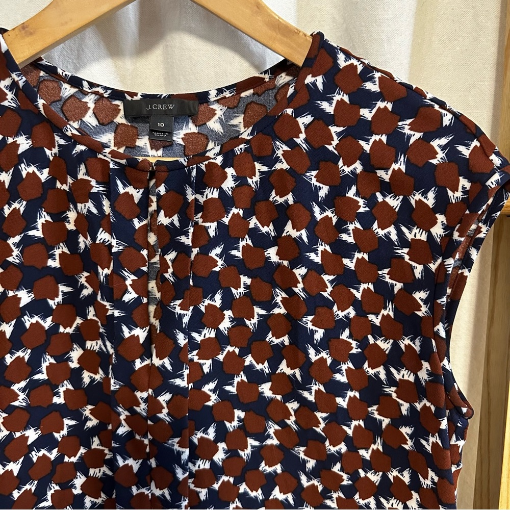 J. Crew Shattered glass print sleeveless blouse, brown and navy, 10 8